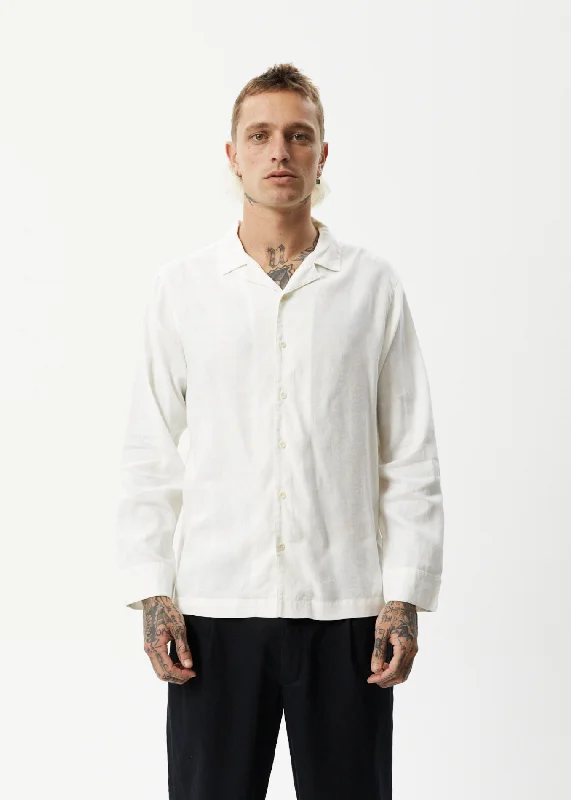 AFENDS Mens Critical - Cuban Long Sleeve Shirt - White