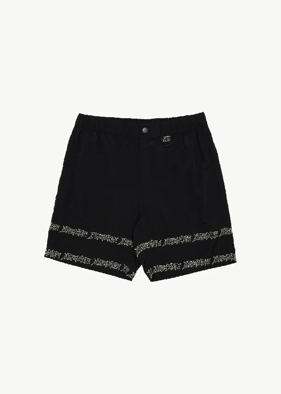 AFENDS Mens Peace Out Tape - Elastic Waist Short - Black