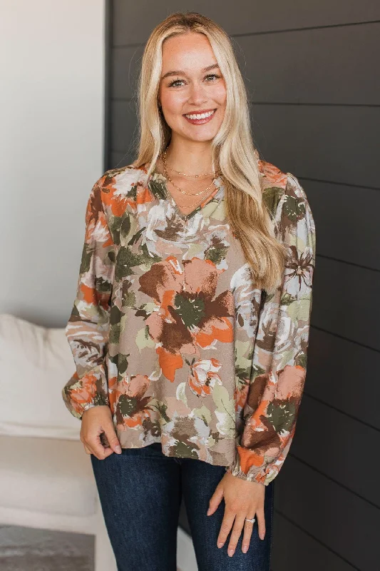 Dearly Adored Floral Blouse- Khaki