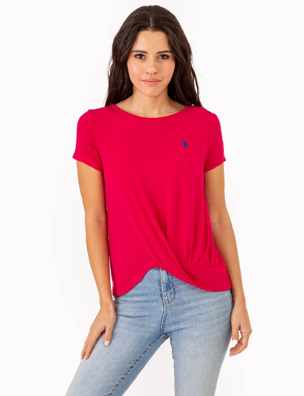 SOLID TWIST FRONT SHORT SLEEVE TOP