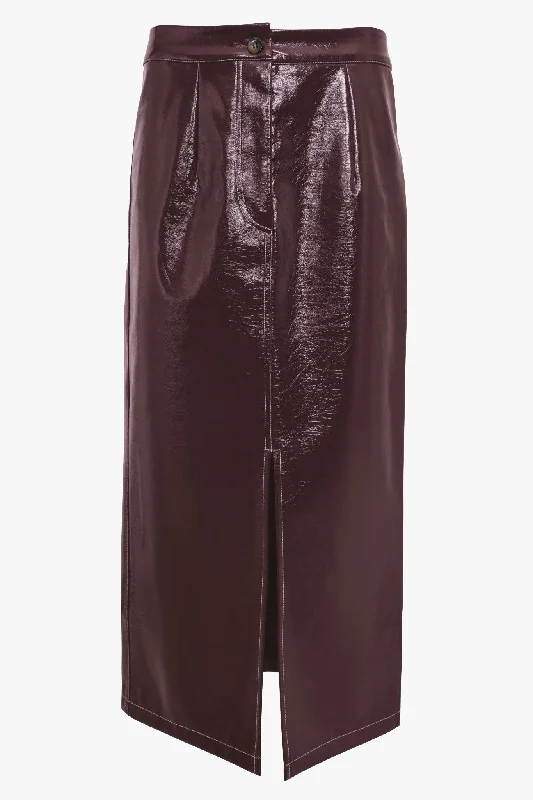 Alexia Vegan Leather Midi Skirt Bordeaux