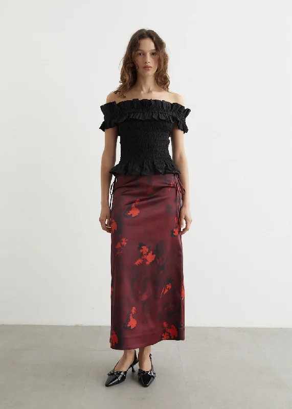 Printed Double Satin Maxi Skirt