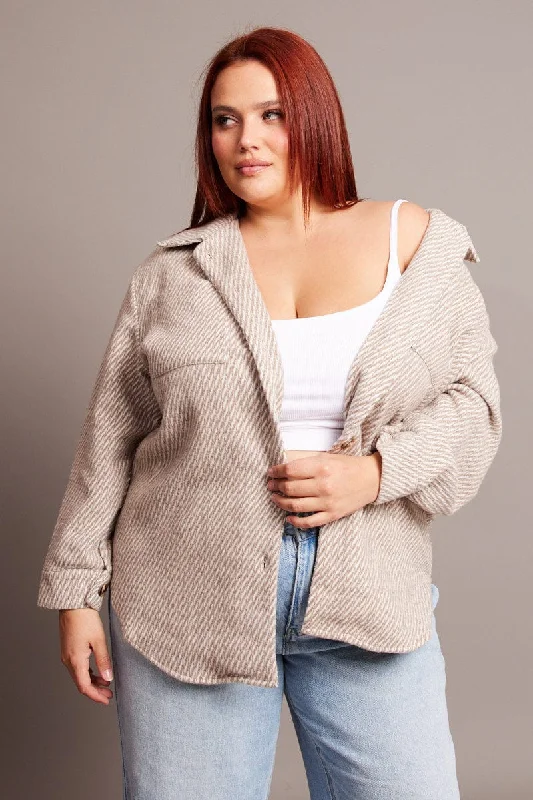 Beige Textured Effect Brushed Shacket