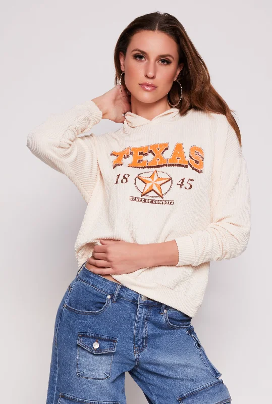 Ribbed Texas Graphic Pullover Hoodie