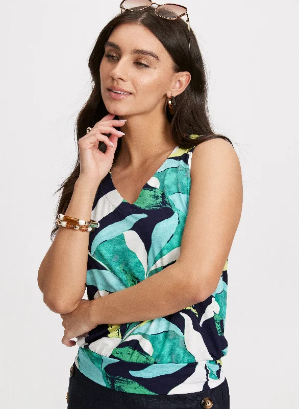 Tropical Print V-Neck Tank Top