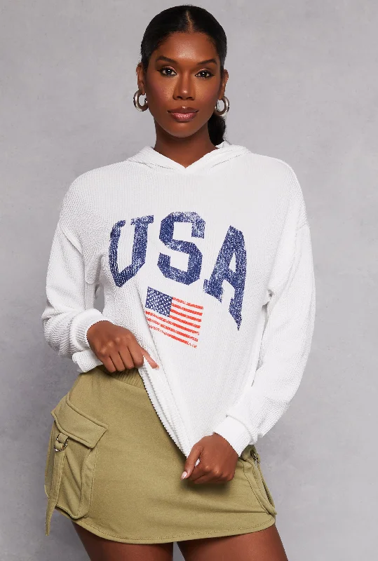 Ribbed USA Graphic Pullover Hoodie