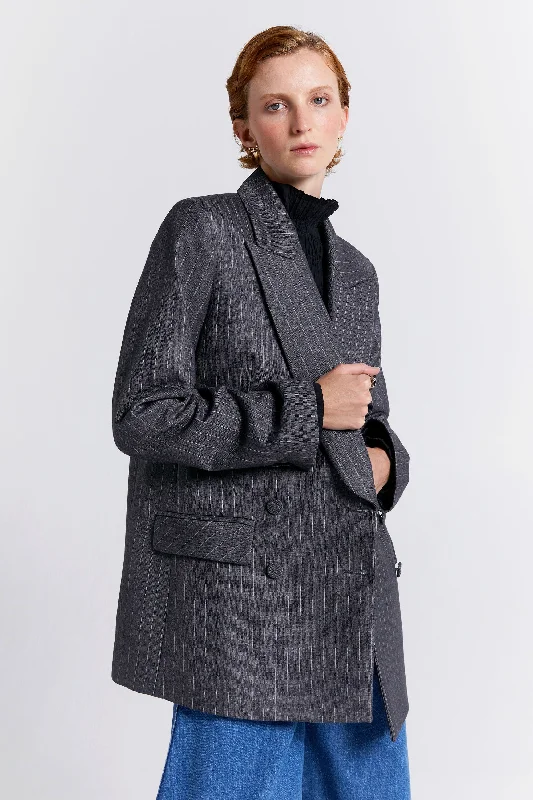 Karen Walker Kyoto Double Breasted Jacket - Pinstripe Suiting Charcoal