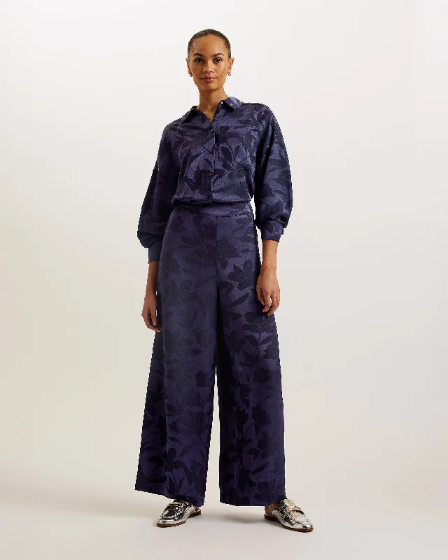 Maurah Floral Print Wide Leg Trousers Navy