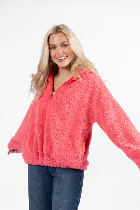 Stay Here Coral Sherpa Pullover DOORBUSTER- Coming Soon