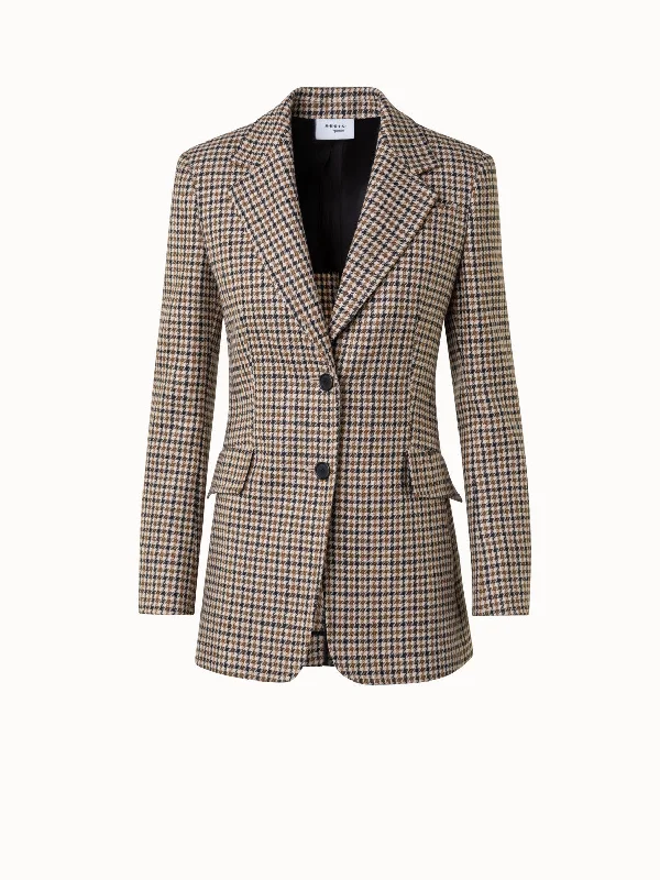 Long Houndstooth Boyfriend Blazer in Virgin Wool