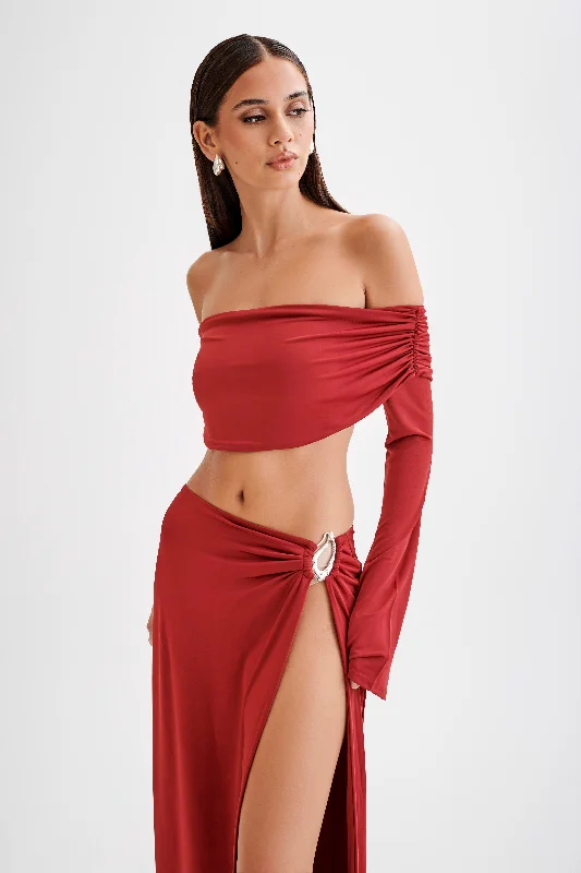 Camryn Slinky Off Shoulder Crop Top - Cherry Red