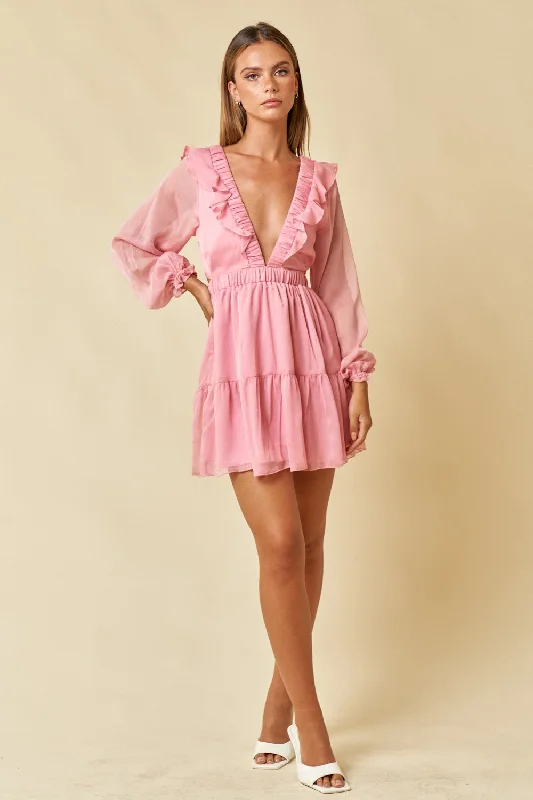 Short Ruffle Long Sleeve Mini Dress