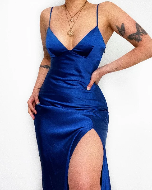 Celina Satin Midi Dress - Navy