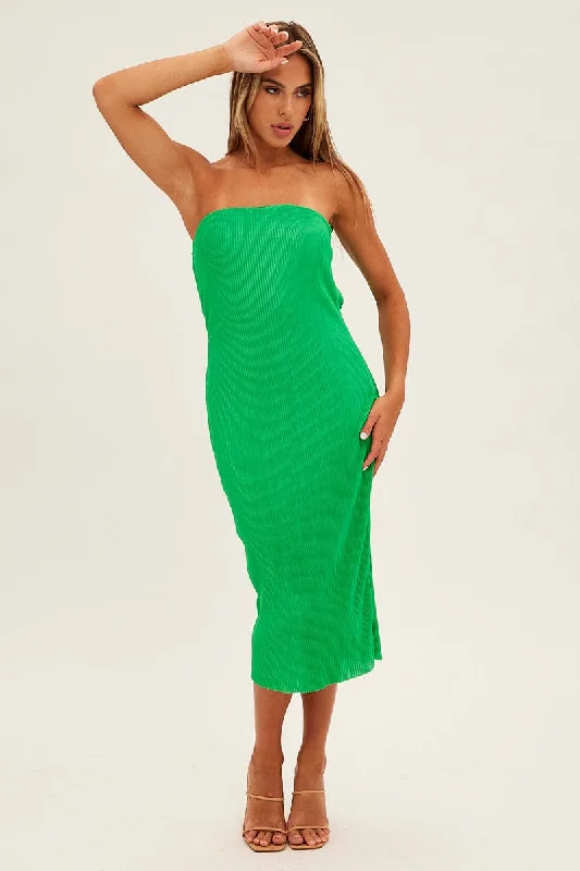 Green Midi Dress Bandeau Plisse