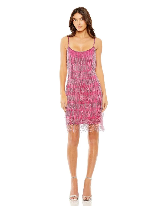 Mac Duggal 10006 Short Slim Strap Beaded Fringe Mini Slip Dress