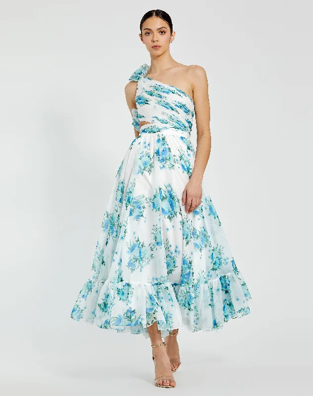 Mac Duggal 68655 Midi Length Floral Print Cocktail Dress