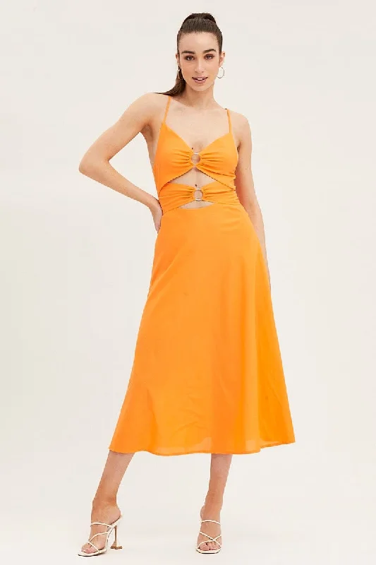 Orange A Line Dress Midi