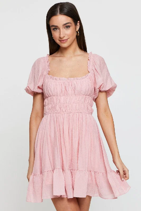 Pink Dress Short Sleeve Mini