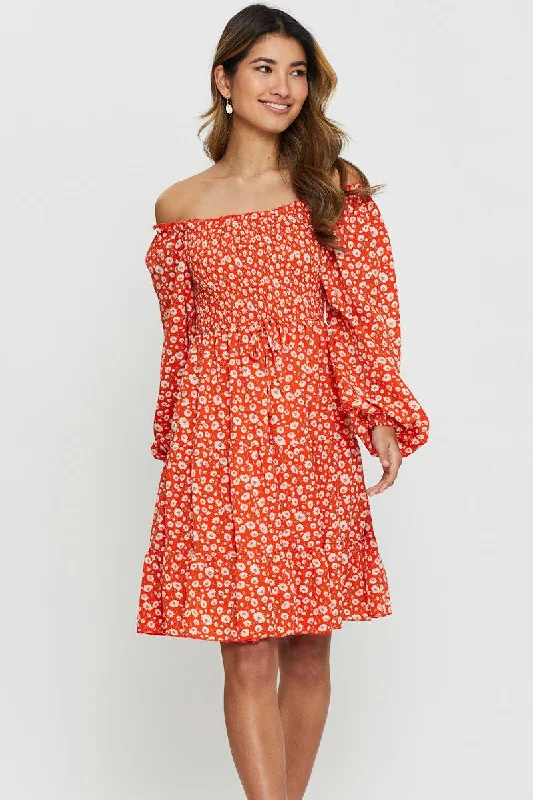 Print Mini Dress Off Shoulder