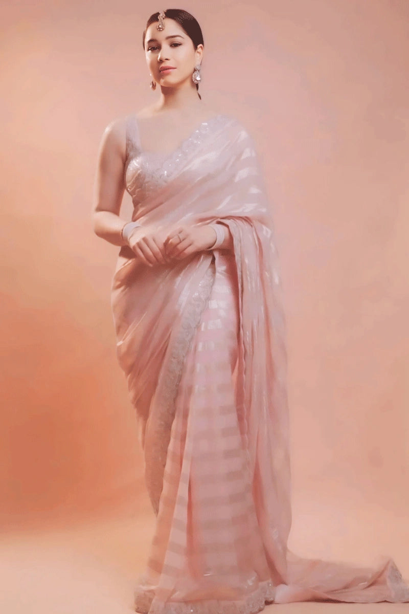 Latest Sara Tendulkar Peach Pink Saree For Farewell Party