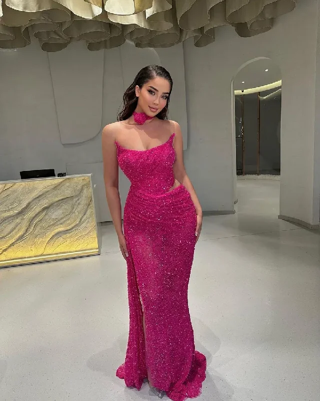 Purple Mermaid Evening Dress Sequined Shiny Prom Gowns With Draped Robe De Soiree Graduation Party Dress 2024