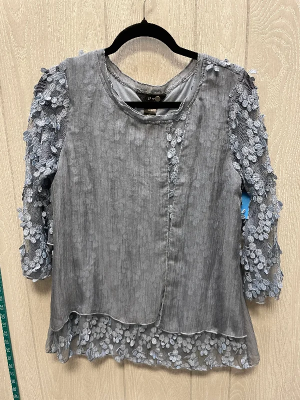 Blouse 3/4 Sleeve By Ali Miles In Blue & Grey, Size: S