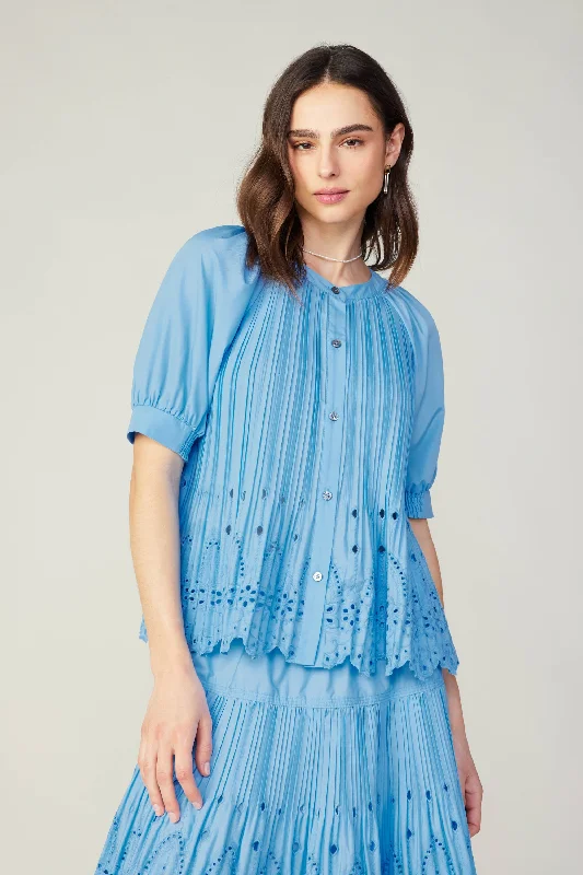 Pleated Eyelet Blouse