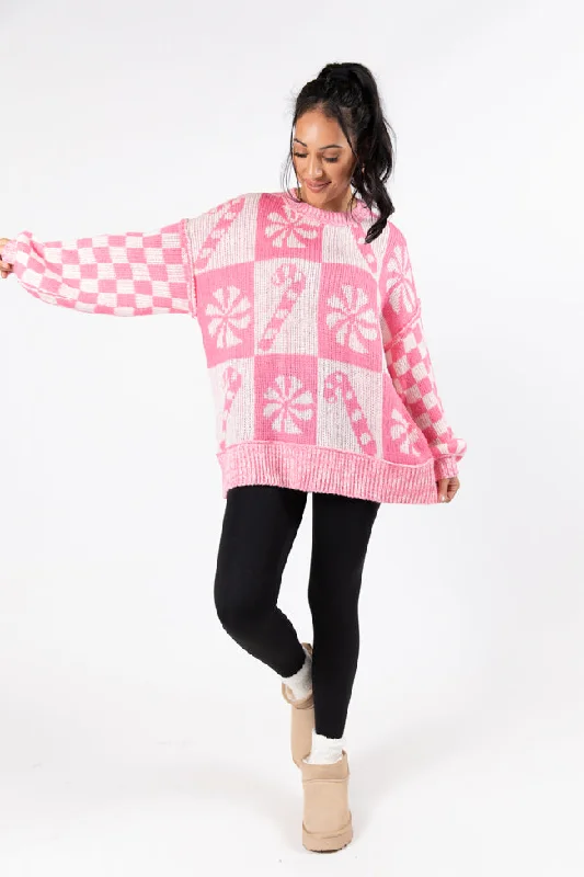 Candy Cane Lane Candy Pattern Sweater Pink FINAL SALE