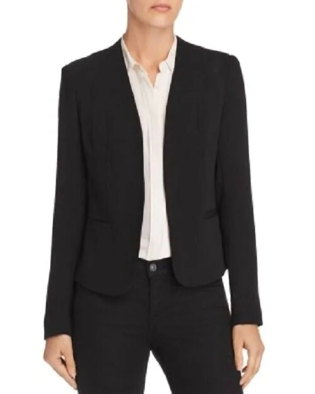 Collarless Open Front Blazer Jacket In Black