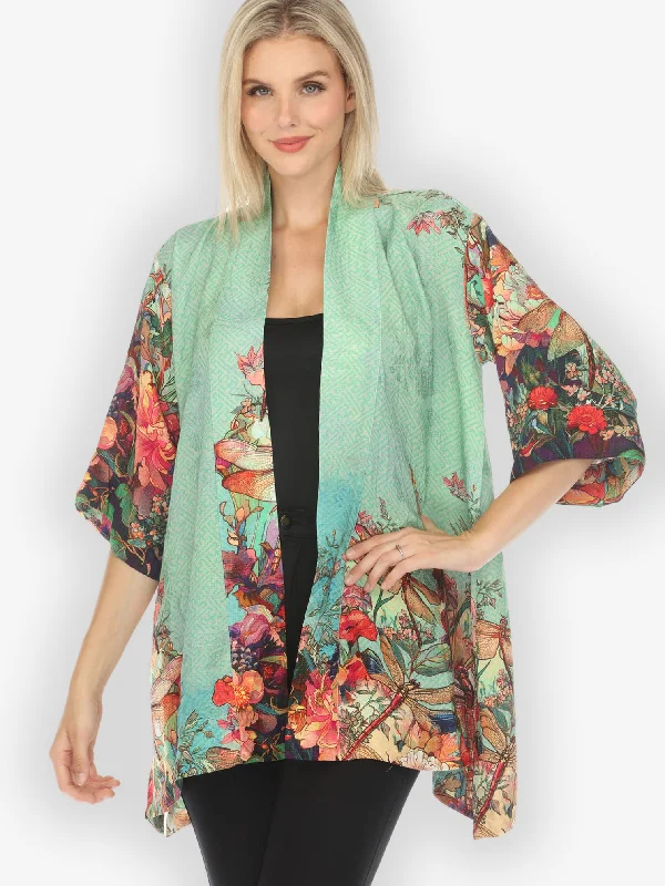 Colorful Dragonfly Floral Kimono Jacket