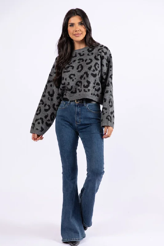 Easy To Find Grey and Black Leopard Sweater