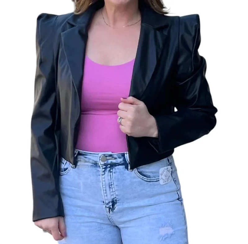 Faux Leather Bold Blazer In Black