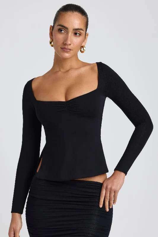 Modal Sweetheart-Neck Top in Black