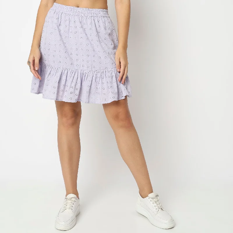 Flare Fit Solid Mid Rise Skirt