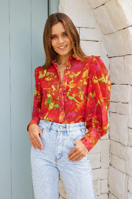 Fleet Blouse - Red Watercolour