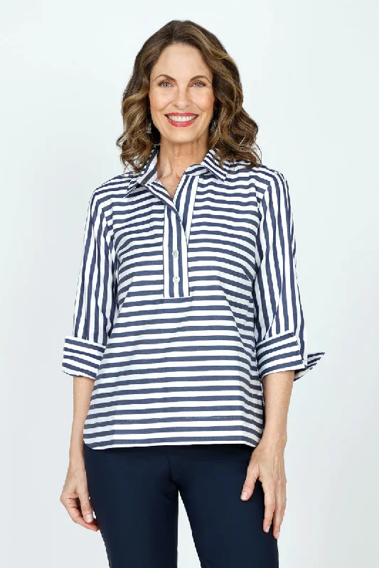 Hinson Wu Aileen Button Back Stripe/Check Blouse