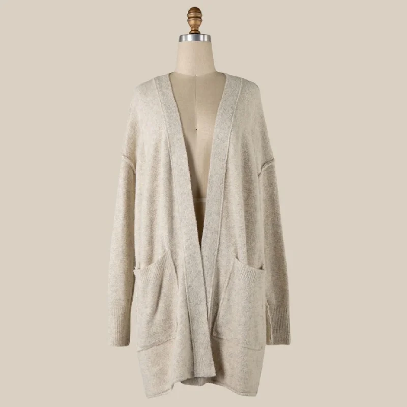 Outline Soft Ribbed Cardigan (Cream + Oatmeal)