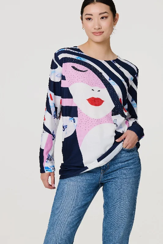 Abstract Print Long Sleeve Tunic Top