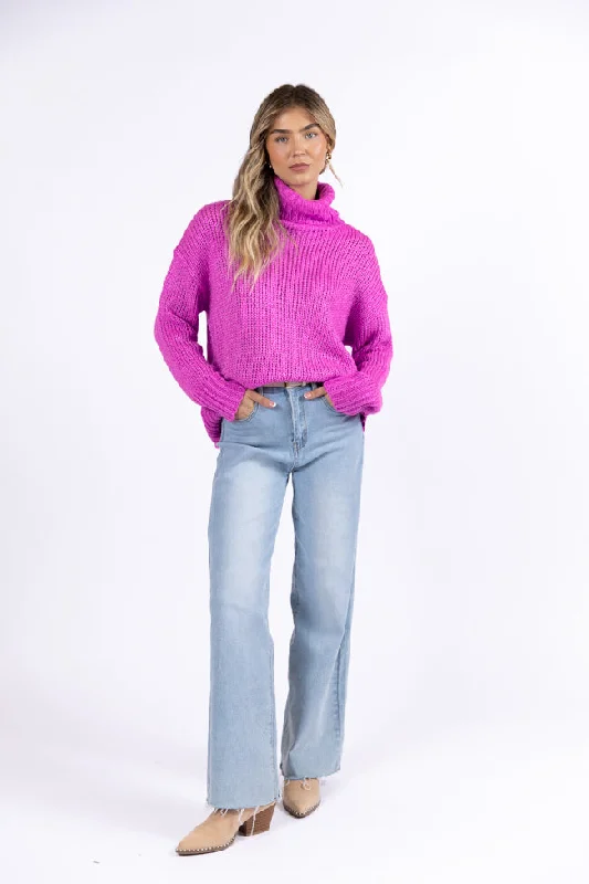 What I Need Magenta Oversized Turtleneck Sweater