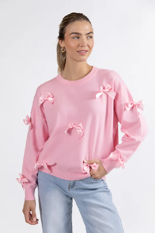 World Class Pink Bow Embroidered Sweater SALE FINAL SALE