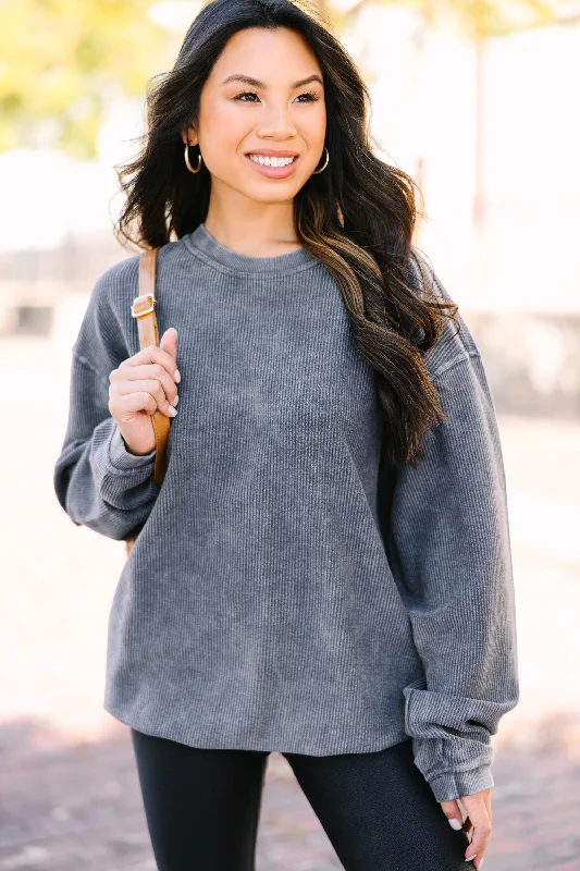 You're So Classic Charcoal Gray Corded Sweatshirt